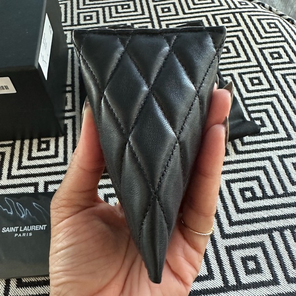 Saint Laurent Black Triangle Quilted Pouch Keychain - Picture 4 of 7